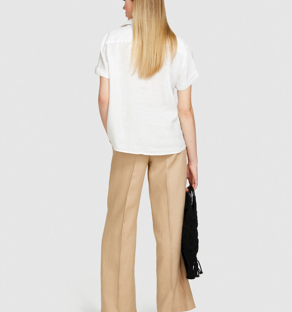 Short sleeve 100% linen shirt - women's shirts - White | Sisley image number 3
